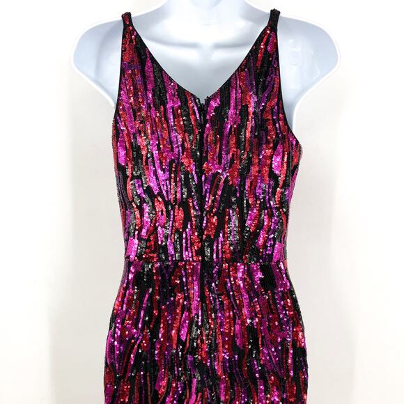 DRESS THE POPULATION Charlie Sequin Jumpsuit XS Pink Magenta Sleeveless NWOT - Picture 8 of 10